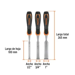  Juego de Formones 3 Piezas x100mm ComfortGrip, Truper 17759 30.508475 Juego de Formones 3 Piezas x100mm ComfortGrip, Truper 177