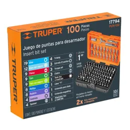  Juego de Puntas 100 Piezas Largo1", Acero al cromo vanadio, para Desarmador Electrico o Manual, PUN-100 17794 Truper 40.677966 