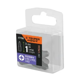  Juego de Puntas 5Piezas Pozidriv PZ0 PZ1 PZ2 PZ3 Largo1" para Desarmador Electrico o Manual, PZ-15 17798 Truper 3.135593 Juego 