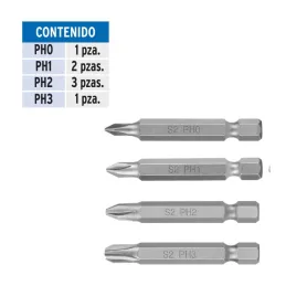 Juego de puntas Phillips combinadas PH0-PH3 x50mm 7 piezas, Truper 100504 - Truper 3