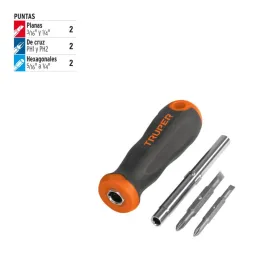  Juego Desarmadores Multipunta 2 Puntas Dobles y Barra con 2 Cajas Hexagonales, DT-4 14200 Truper 10.254237 Juego Desarmadores M