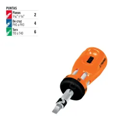 Juego Desarmadores Multipunta 6 Puntas Dobles tipo Trompo con Ratchet, Acero al Cromo Vanadio, DTROM-12 18193 Truper - Truper 4