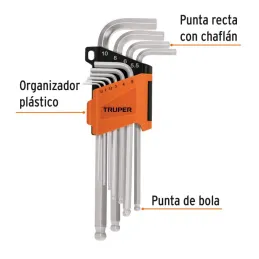  Juegos de 10 Llaves Allen MM Largas Punta de Bola Truper 13644 16.949153 Juegos de 10 Llaves Allen MM Largas Punta de Bola Trup