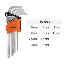  Juegos de 10 Llaves Allen MM Largas Punta de Bola Truper 13644 16.949153 Juegos de 10 Llaves Allen MM Largas Punta de Bola Trup