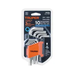  Juegos de 10 Llaves Allen MM PuntaHexagonal Truper 15536 10.762712 Juego Llaves Allen 10 Piezas Milimetricas con Organizador, A