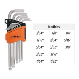 Juegos de 13 Llaves Allen Pulgadas Largas Punta de Bola Truper 13645 17.79661 Juegos de 13 Llaves Allen Pulgadas Largas Punta d