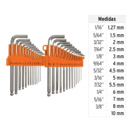  Juegos de 25 Piezas Llaves Allen Pulgadas y MM PuntaBola Largas Truper 15572 33.898305 Juegos de 25 Piezas Llaves Allen Pulgada