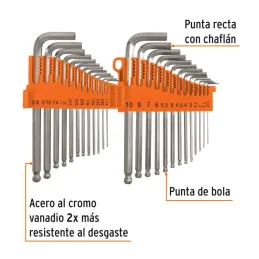  Juegos de 25 Piezas Llaves Allen Pulgadas y MM PuntaBola Largas Truper 15572 33.898305 Juegos de 25 Piezas Llaves Allen Pulgada