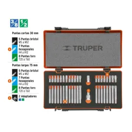  Juegos de 42 Piezas Bristol Allen Torx Hexagonales L30-75mm E1/2-3/8 EM Truper 17809 125.423729 Juegos de 42 Piezas Bristol All