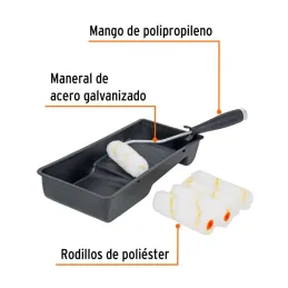  Kit para Pintar 7 Piezas, Bandeja 4" 5 Mini Rodillo en Nylon y Maneral, KIT-ROPI-420N 15023 Truper 9.40678 Kit para Pintar 7 Pi
