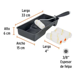  Kit para Pintar 7 Piezas, Bandeja 4" 5 Mini Rodillo en Nylon y Maneral, KIT-ROPI-420N 15023 Truper 9.40678 Kit para Pintar 7 Pi