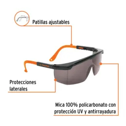  Lentes de Seguridad Ajustable Gris, 100% Policarbonato con UV Antirayadura, LEN-2000N 14213 Truper 4.491525 Lentes de Seguridad