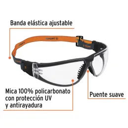 Lentes de seguridad transparente con banda elastica UV Active, Truper 15304 11.694915 Lentes de seguridad transparente con band