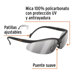  Lentes de Seguridad Vision Espejo Plata, 100% Policarbonato con UV Antirayadura, LEDE-EP 10825 Truper 7.288136 Lentes de Seguri