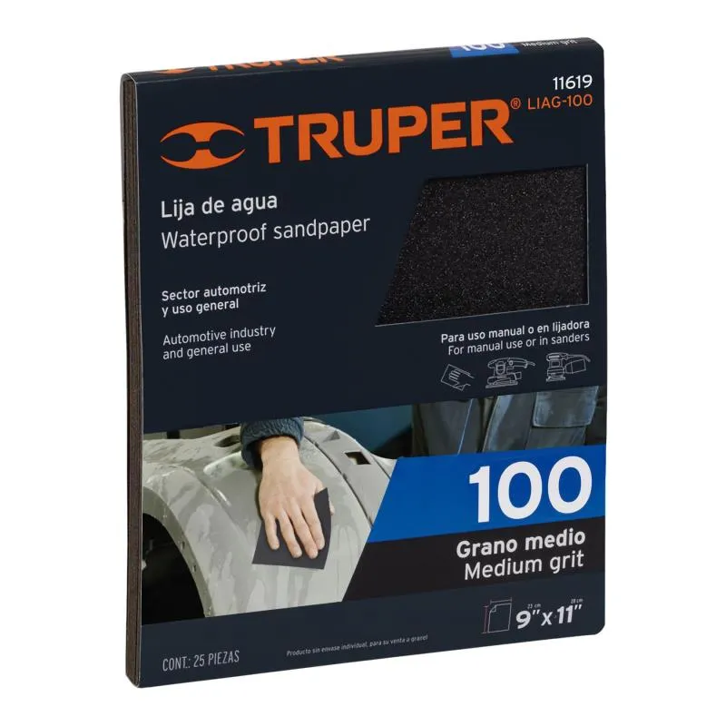  Lijas de Agua G100 x25u 230x280mm CarburoSilicio Truper 11619 28.813559 Lijas de Agua G100 x25u 230x280mm CarburoSilicio Truper