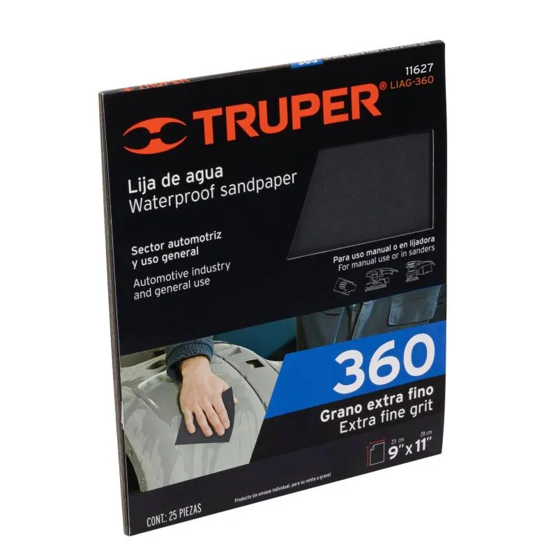  Lijas de Agua G360 x25u 230x280mm CarburoSilicio Truper 11627 28.813559 Lijas de Agua G360 x25u 230x280mm CarburoSilicio Truper