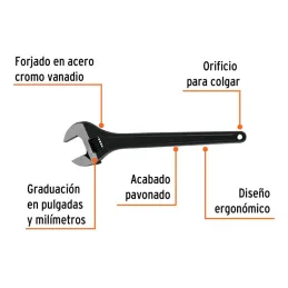  Llave Francesa 18" A2-1/4" Profesionales CrVanadio Fosfatadas Truper 15498 97.457627 Llave Francesa 18" A2-1/4" Profesionales C
