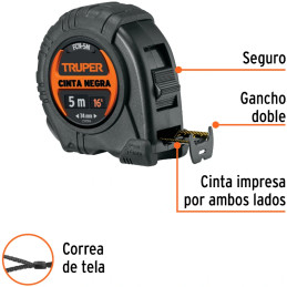 Winchas Flexometro Cinta Negra 5M TPR ABS Truper 102598
