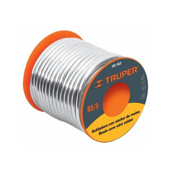  Soldadura con Nucleo de Resina 450g 3mm 95/5 Estaño Antimonio, para tuberia de Gas, SOL-95/5 14367 Truper 132.20339 Soldadura c