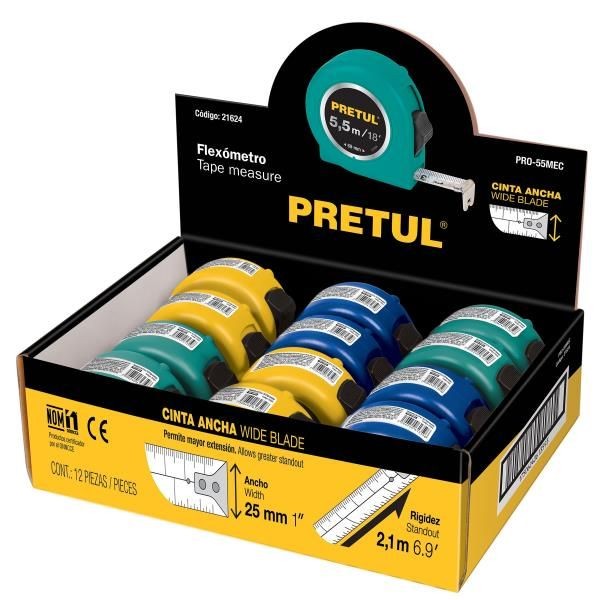  Wincha Flexometro 5.5 Metros, carcasa ABS, varios colores, PRO-55MEC 21624 Pretul 7.033898 Wincha Flexometro 5.5 Metros, carcas