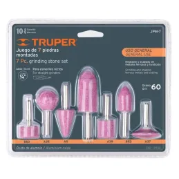  Juego de Piedras 7 Puntas montadas Uso General, Zanco 1/4" Grano 60, Oxido de Aluminio, JPM-7 12446 Truper 13.050847 Juego de P