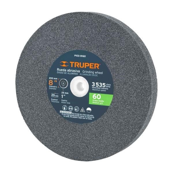  Piedra para Esmeril 203 x25.4x25.4mm Grano 60, Incluye Adaptador, Oxido de Aluminio, PIES-8160 16412 Truper 29.661017 Piedra pa