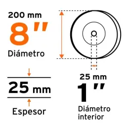  Piedra para Esmeril 203 x25.4x25.4mm Grano 60, Incluye Adaptador, Oxido de Aluminio, PIES-8160 16412 Truper 29.661017 Piedra pa