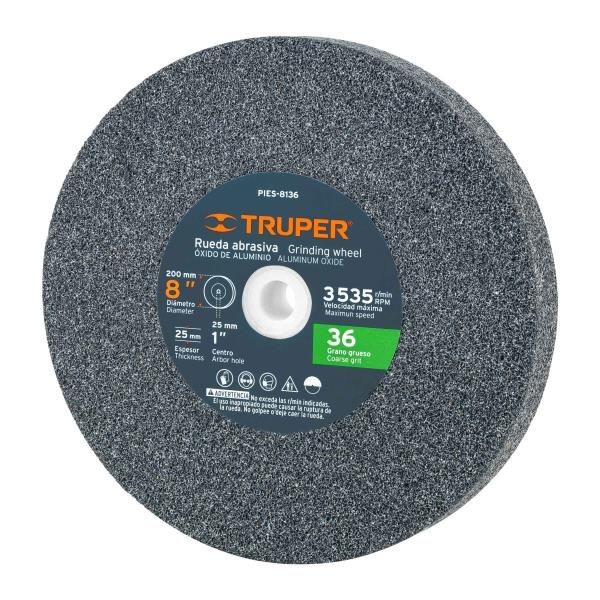  Piedra para Esmeril 203 x25.4x25.4mm Grano 36, Incluye Adaptador, Oxido de Aluminio, PIES-8136 16411 Truper 29.661017 Piedra pa