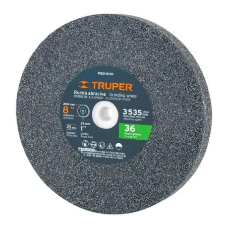  Piedra para Esmeril 203 x25.4x25.4mm Grano 36, Incluye Adaptador, Oxido de Aluminio, PIES-8136 16411 Truper 29.661017 Piedra pa