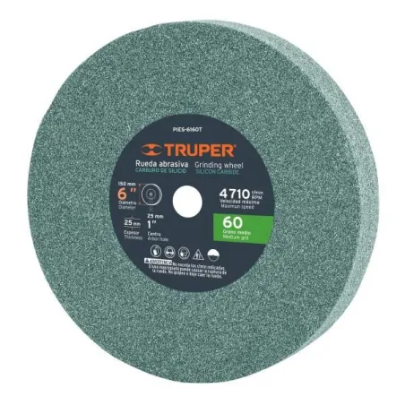  Piedra para Esmeril 152 x25.4x25.4mm Grano 60, Incluye Adaptador, Oxido de Silicio, PIES-6160T 16407 Truper 27.966102 Piedra pa
