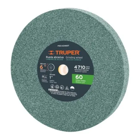  Piedra para Esmeril 152 x19x25.4mm Grano 60, Incluye Adaptador, Oxido de Silicio, PIES-63460T 16405 Truper 24.576271 Piedra par