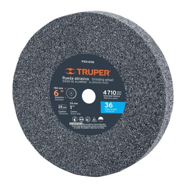  Piedra para Esmeril 152 x25.4x25.4mm Grano 36, Incluye Adaptador, Oxido de Aluminio, PIES-6136 16381 Truper 20.338983 Piedra pa