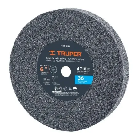  Piedra para Esmeril 152 x25.4x25.4mm Grano 36, Incluye Adaptador, Oxido de Aluminio, PIES-6136 16381 Truper 20.338983 Piedra pa