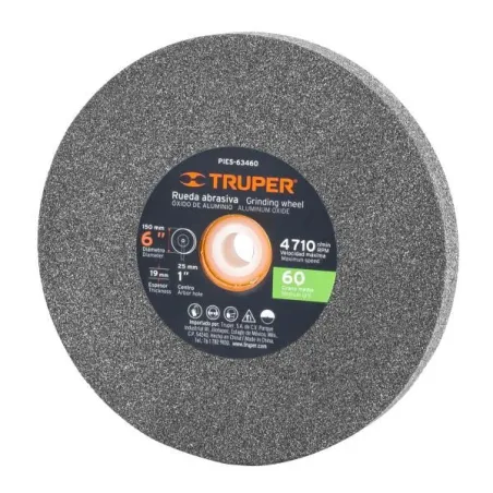  Piedra para Esmeril 152 x19x25.4mm Grano 60, Incluye Adaptador, Oxido de Aluminio, PIES-63460 16349 Truper 16.949153 Piedra par