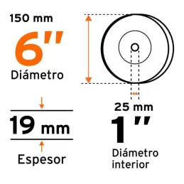  Piedra para Esmeril 152 x19x25.4mm Grano 60, Incluye Adaptador, Oxido de Aluminio, PIES-63460 16349 Truper 16.949153 Piedra par