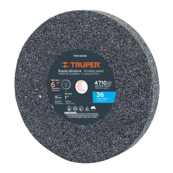  Piedra para Esmeril 152 x19x25.4mm Grano 36, Incluye Adaptador, Oxido de Aluminio, PIES-63436 16348 Truper 16.949153 Piedra par