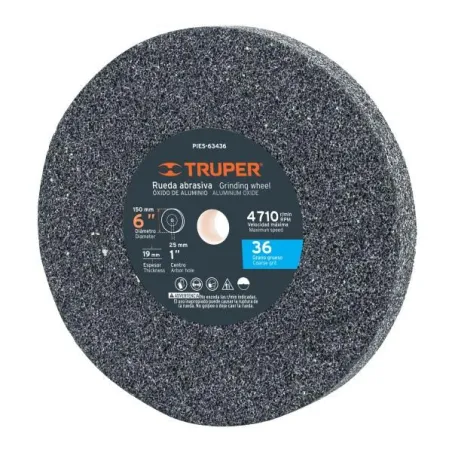  Piedra para Esmeril 152 x19x25.4mm Grano 36, Incluye Adaptador, Oxido de Aluminio, PIES-63436 16348 Truper 16.949153 Piedra par