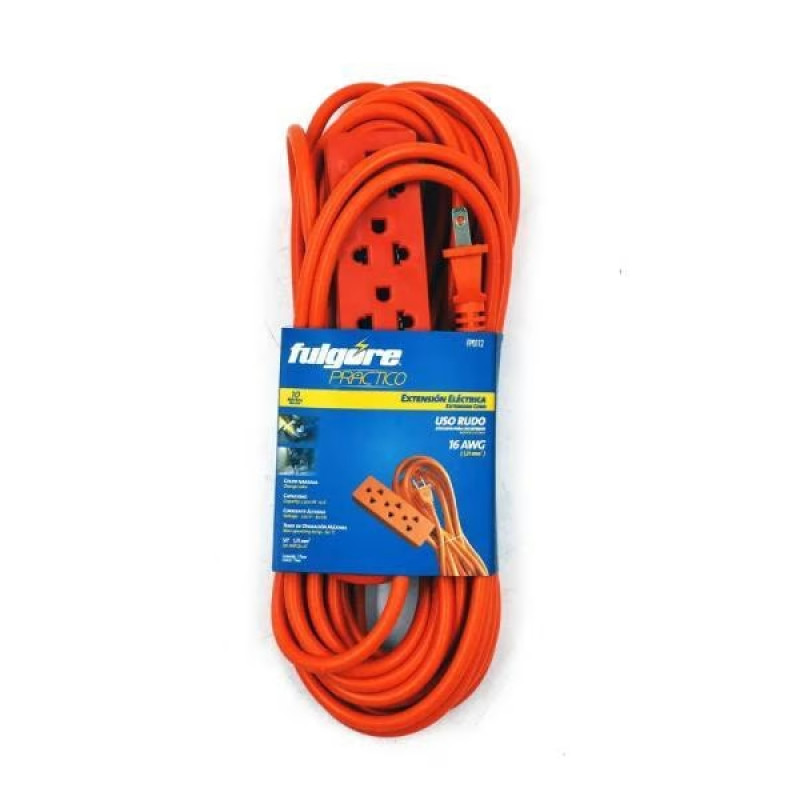 Extension Electrica 10M 15A 3Tomas Uso Rudo Naranja Fulgore FP0112