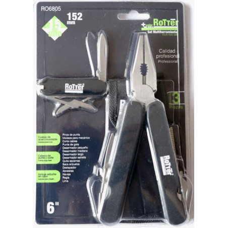 Alicates Multiherramientas 15 en 1 Multi-Tool 6" 3Piezas Rotter RO6805