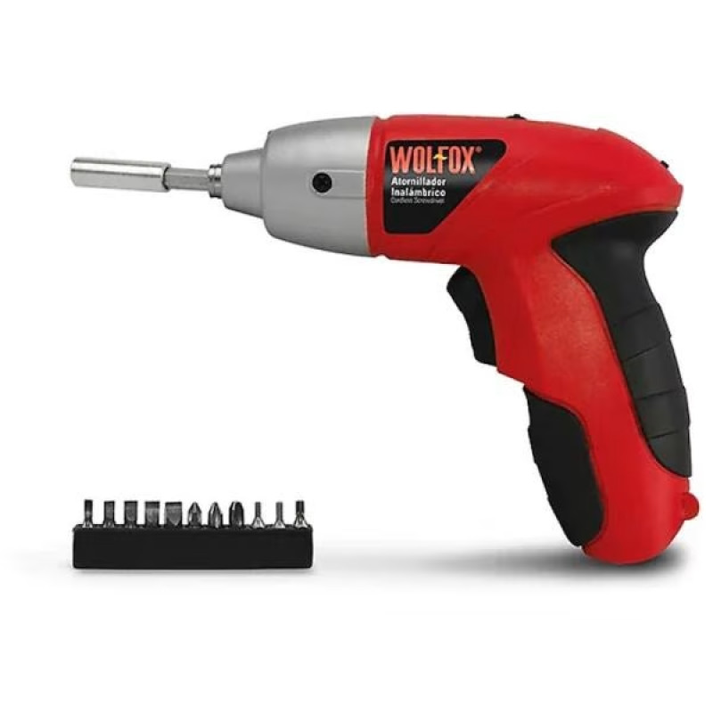 Atornillador Inalambrico 4.8V 1/4" IncCargador y 12 Puntas Wolfox WF1390