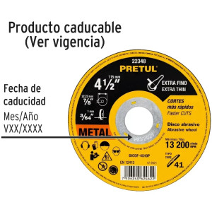 Discos Corte Metal 4 1/2" x1mm T41 OxidoAlumino, DICOF-4510P Pretul 22348