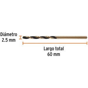 Brocas Metal HSS 2.5mm xL60mm Truper 14126
