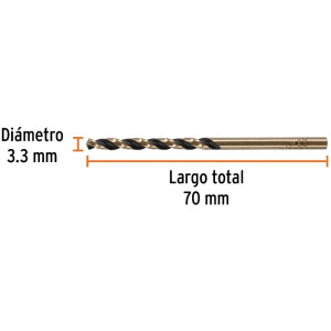 Brocas Metal HSS 3.3mm xL65mm Truper 14129