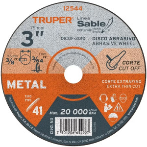 Discos de Corte Metal 3" x1mm Oaluminio D3/8 Rectificadora, Truper 12544