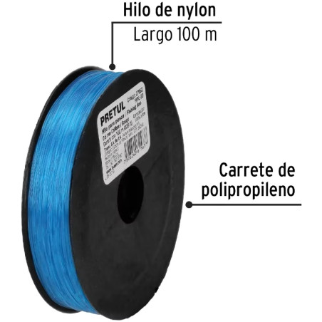 Hilo para Pesca 100m Calibre 0.5mm Tension 11.1kg, para Albañileria Pesca Plomeria, HIPE-50 27062 Truper