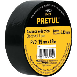 Cinta Aislantes 19mm x18m negro acrilico E0.13mm Flexible Pretul 20522