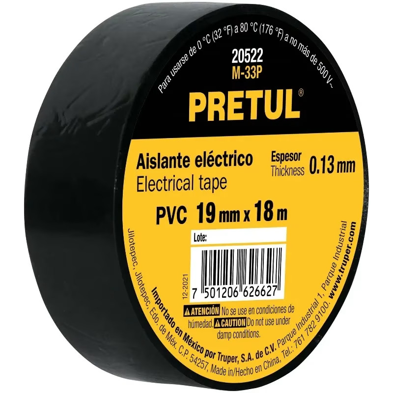 Cinta Aislantes 19mm x18m negro acrilico E0.13mm Flexible Pretul 20522