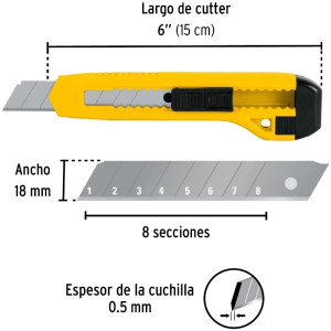 Cutter 6" 18mm Plastico 1Navaja de Acero, Pretul CUT-6P 22405