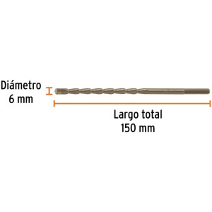 Brocas Concreto 6mm x 150mm ZP3 Ctungsteno Truper 102343