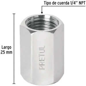 Acople Tipo FF Hembra a Hembra de Laton, Cuerda 1/4 NPT, COPLE-P 27027 Pretul